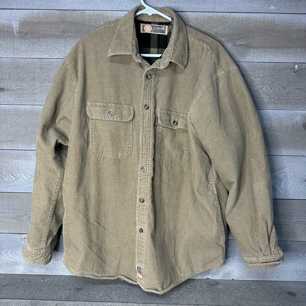 Vintage G.H. Bass Earth Mens Fleece Lined Corduroy Shirt Jacket Size Large Tan